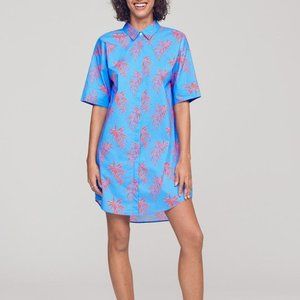 Bonobos Women's Riviera Shirt Dress XS Blue Palm Floor